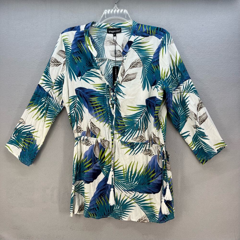 Spiaggia Dolce Swimsuit Cover Up Women's XL Green Tunic Dress Tropical Bohemian